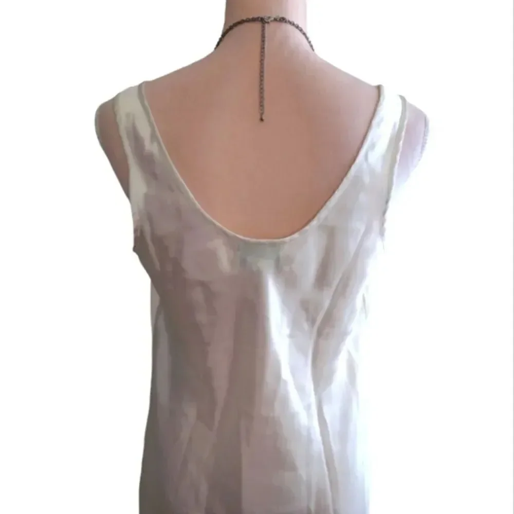 VTG 80s White Satin Floral Lace Rosette Mini Lingerie Slip Dress Small - Picture 16 of 17